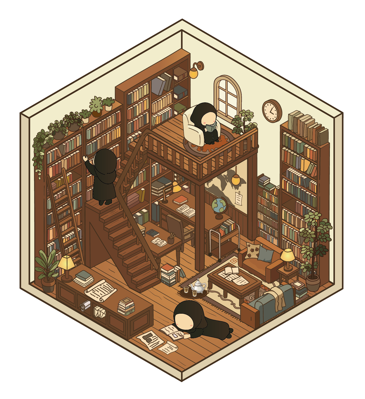 Scène Librairie Islamique - 1 scène + 4 planches de stickers